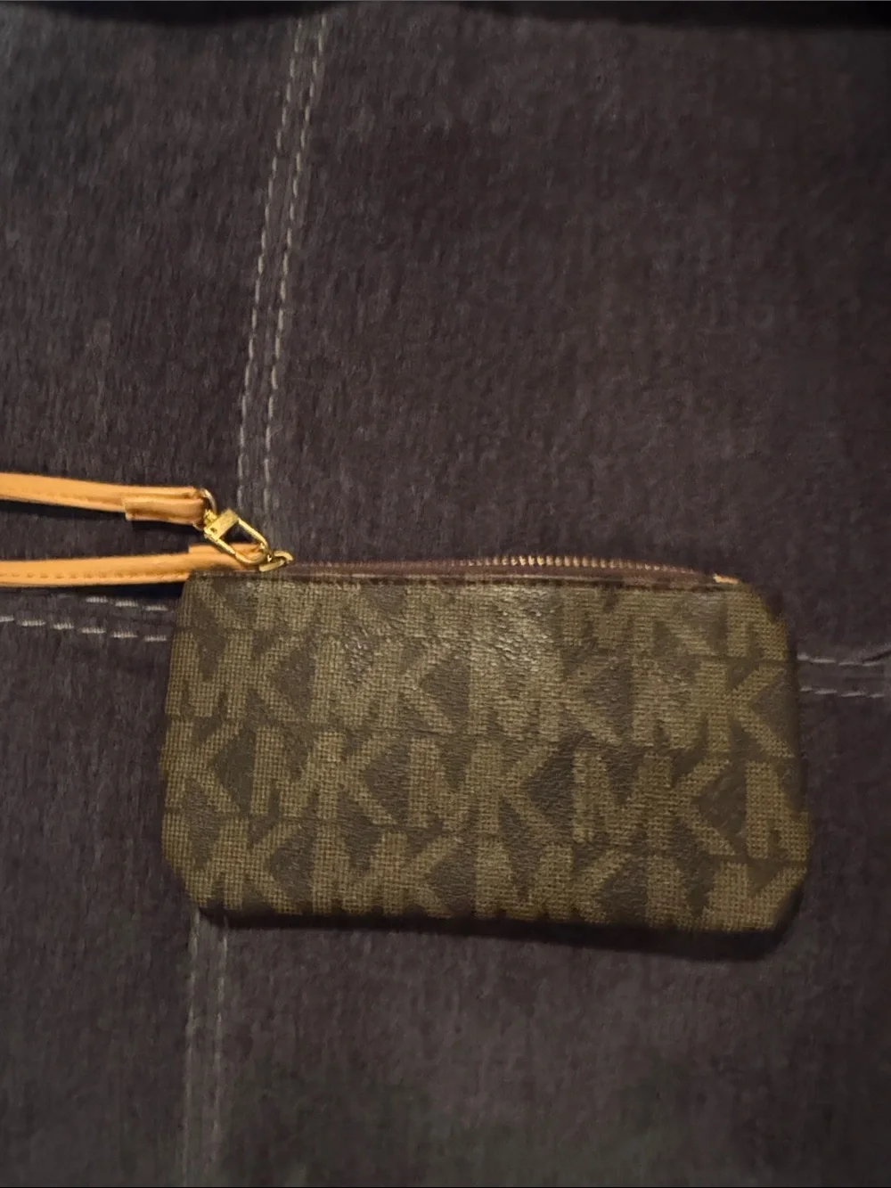Michael Kors Brown MK Logo Wristlet with Tan Strap